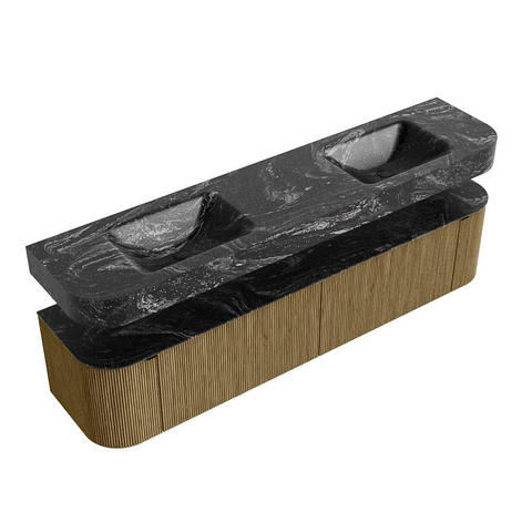 MONDIAZ THOR-DLUX Meuble de salle de bains - 200cm - arrondi gauche + droite - couleur Dusk - 2 tiroirs - 2 portes - Vasque suspendue CLOUD Double sans trou de robinet - couleur Lava SW1466864
