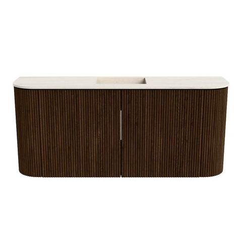 Mondiaz JOYA-DLUX 93.2cm toiletmeubel - ronding links en rechts kleur Walnut - Wastafel FAYE positie Midden 1 kraangat kleur Meli. SW1424463