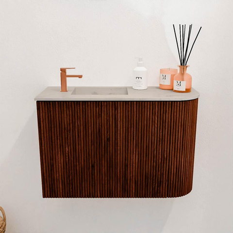 Mondiaz JOYA-DLUX 61.6cm toiletmeubel - ronding rechts kleur Ruby - Wastafel FAYE positie Links 1 kraangat kleur Opalo. SW1423724