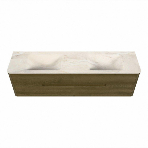 Mondiaz CIRO-DLUX Badkamermeubelset - 180x45x50cm - Solid surface wastafel Ostra - 2 wasbak Dubbel - zonder kraangaten - 4 lades - Dusk SW1533453