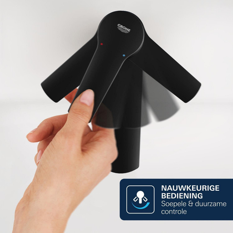Grohe Dice Wastafelmengkraan - s-size - opbouw - koude start - klikwaste - matte black (mat zwart) SW1440595