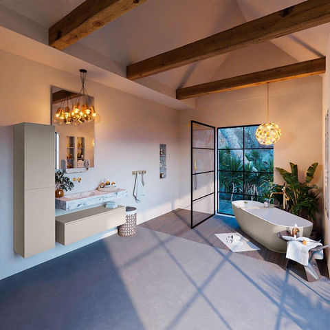 MONDIAZ ALAN - DLUX Ensemble de meubles de salle de bains - 110cm - meuble bas - Linen - 1 tiroir - lavabo suspendu - vasque à gauche - 0 trous de robinet - Glace SW806051