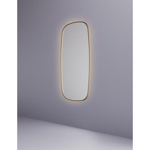 Hotbath &MORE Spiegel in aluminium frame / contour - 50x100cm - inclusief direct & indirect LED - spiegelverwarming - color changing - dimbaar - dottless - met afstandsbediening - PVD - geborsteld messing goud SW1246857