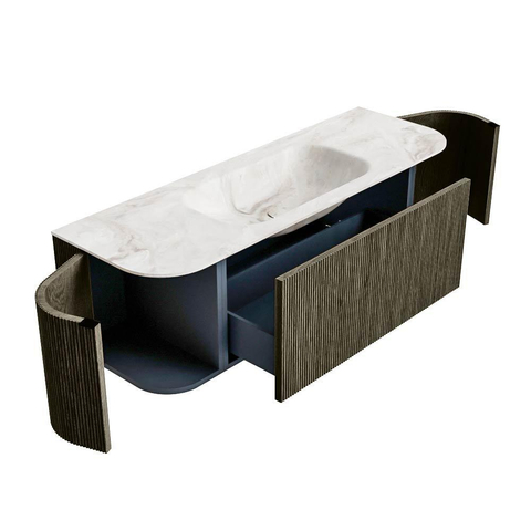 Mondiaz KURVE-DLUX Ensemble meuble de salle de bains - 140x46x40cm - 1 tiroir - 2 portes - lavabo solid surface - central - sans trou de robinet - Shadow SW1414350