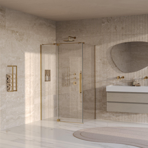 BRAUER Stellar Cabine de douche - 120x80x200cm - porte battante - revêtement verre - réversible - verre clair - PVD or brossé SW1418011