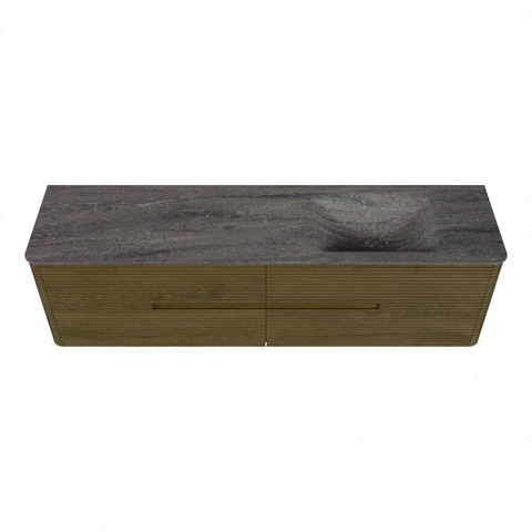 Mondiaz CIRO-DLUX Badkamermeubelset - 180x45x50cm - Solid surface wastafel Oza - 1 wasbak Rechts - zonder kraangaten - 4 lades - Dusk SW1533307