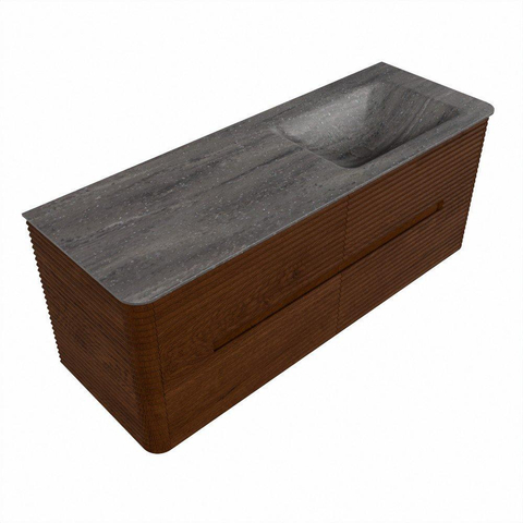 Mondiaz CIRO-DLUX Meuble de salle de bains - 130x45x50cm - Plan vasque Solid surface Oza - 1 vasque à droite - 1 trou de robinet - 4 tiroirs - Ruby SW1532141