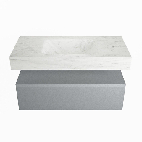 Mondiaz ALAN-DLUX Ensemble de meuble - 100cm - meuble Plata mat - 1 tiroir - Lavabo Cloud Opalo suspendu - vasque Centre - 1 trou de robinet SW807009