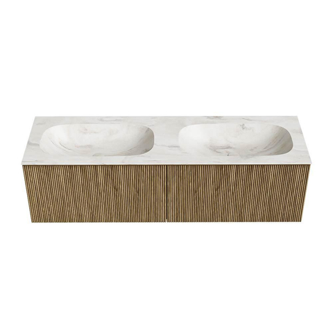 Mondiaz KURVE-DLUX Ensemble meuble de salle de bains - 150x46x40cm - 2 tiroirs - vasque solid surface - double - sans trou de robinet - Dusk SW1415194