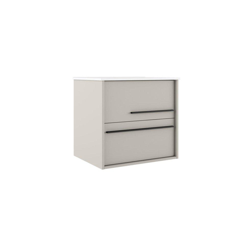 Saniclass Prime Essential Meuble de salle de bain - 60x55x46cm - 1 vasque ovale blanc - 1 trou de robinet - 2 tiroirs - miroir rectangulaire - mat cotton (beige) SW924991
