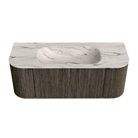 MONDIAZ KURVE-DLUX Meuble de salle de bains 120 cm arrondi gauche + droite couleur Shadow avec 1 tiroir et 2 portes. Lavabo BIG SMALL milieu sans trou de robinet Nata. SW1432255