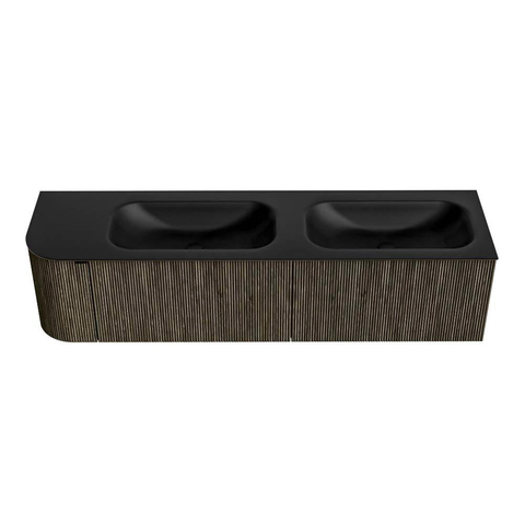 Mondiaz KURVE Ensemble de meubles de salle de bains - 175x46x40cm - 2 tiroirs - 1 porte - lavabo solid surface - double / droite - 2 trous de robinet - Shadow SW1414300