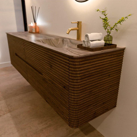 Mondiaz CIRO-DLUX Badkamermeubelset - 180x45x50cm - Solid surface wastafel Sombra - 1 wasbak Rechts - 1 kraangat - 4 lades - Dusk SW1533426