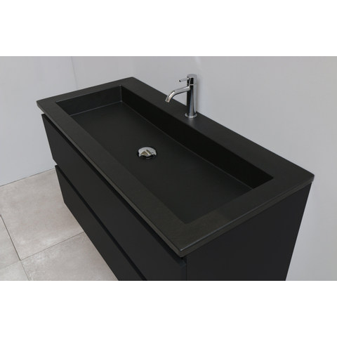 Basic Bella Meuble salle de bains avec lavabo acrylique Noir 100x55x46cm 1 trou de robinet Noir mat SW491734