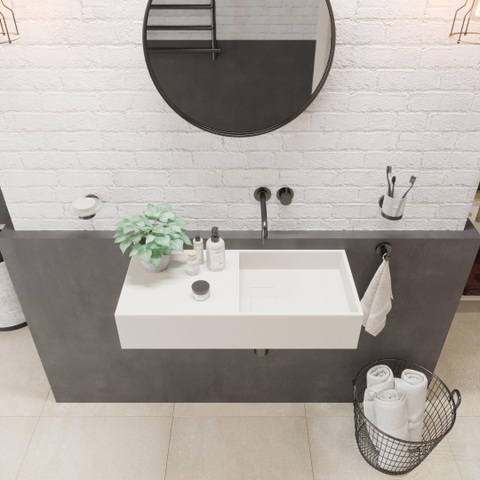 Ideavit Solidplan Wastafel 75x32.5x15cm rechthoek 0 kraangaten 1 wasbak Solid surface wit SW85944