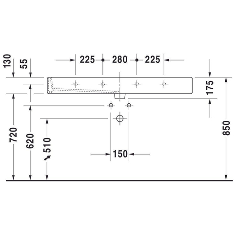 Duravit Vero wastafel 120x47cm 2 krgt met overloop gesl. wit 0293351