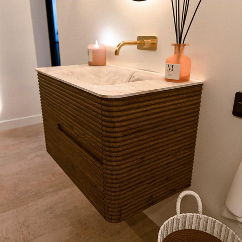 Mondiaz CIRO-DLUX Badkamermeubelset - 80x45x50cm - Solid surface wastafel Frappe - 1 wasbak Midden - zonder kraangaten - 2 lades - Dusk SW1532803