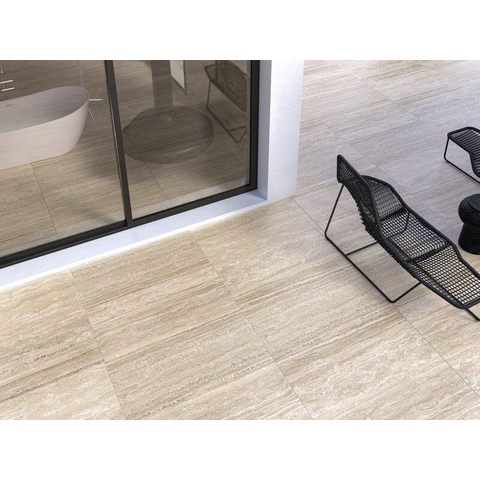 Terravito Gelora Keramische wand- en vloertegel - 100x100cm - 9mm - Travertin Beige SW1579527
