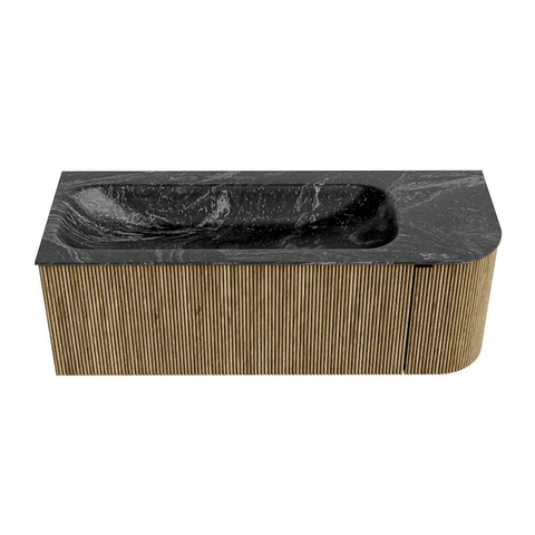 Mondiaz KURVE-DLUX Ensemble de meuble de salle de bains - 125x46x40cm - 1 tiroir - 1 porte - lavabo solid surface - gauche - 1 trou de robinet - Dusk SW1415265