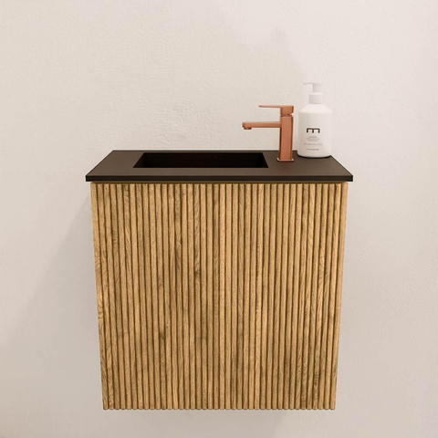 Mondiaz JOYA 40cm meuble de salle de bains - couleur Oak - Vasque FAYE position Gauche 1 trou de robinet couleur Urban. SW1421145
