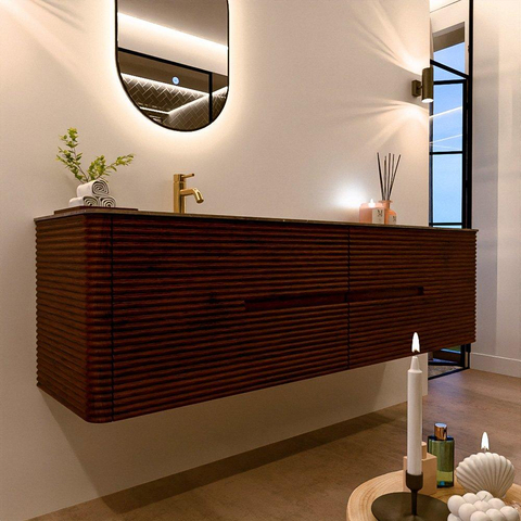 Mondiaz CIRO-DLUX Badkamermeubelset - 180x45x50cm - Solid surface wastafel Oza - 1 wasbak Links - 1 kraangat - 4 lades - Ruby SW1532128