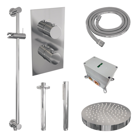 BRAUER Stripe Douche de tête thermostatique encastrée - 3 voies - rectangulaire - SET 21 - pomme de douche 25 cm - bras de plafond - douchette barre - flexible de douche - barre de douche intégrée - chromé SW1434760