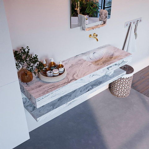 Mondiaz ALAN-DLUX Ensemble de meuble - 150cm - meuble Glace mat - 0 tiroirs - Lavabo Cloud Glace suspendu - vasque Droite - 0 trous de robinet SW808963
