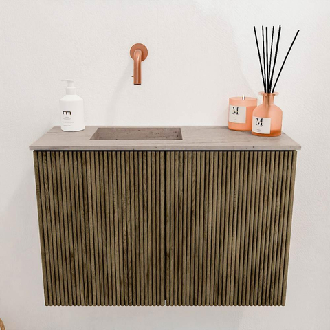 Mondiaz JOYA-DLUX 60cm toiletmeubel - kleur Dusk - Wastafel FAYE positie Links Zonder kraangat kleur Saba. SW1426050
