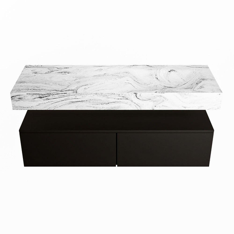 Mondiaz ALAN-DLUX Ensemble de meuble - 130cm - meuble Urban mat - 2 tiroirs - Lavabo Cloud Glace suspendu - vasque Droite - 0 trous de robinet SW805602