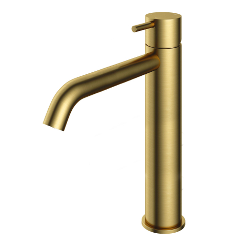 Hotbath Cobber Hoge wastafelmengkraan - met gebogen uitloop - zonder waste - PVD - geborsteld messing (goud) SW229642