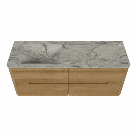 Mondiaz CIRO-DLUX Badkamermeubelset - 130x45x50cm - Solid surface wastafel Glace - 1 wasbak Links - 1 kraangat - 4 lades - Oak SW1530808