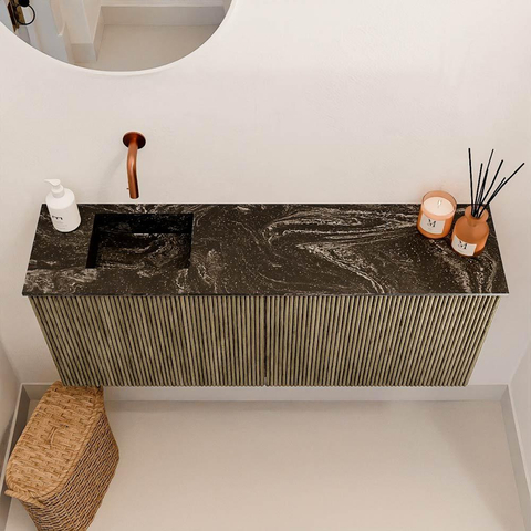 Mondiaz JOYA-DLUX 100cm meuble de salle de bains - couleur Dusk - Vasque FAYE position Gauche Sans trou de robinet couleur Lava. SW1423267