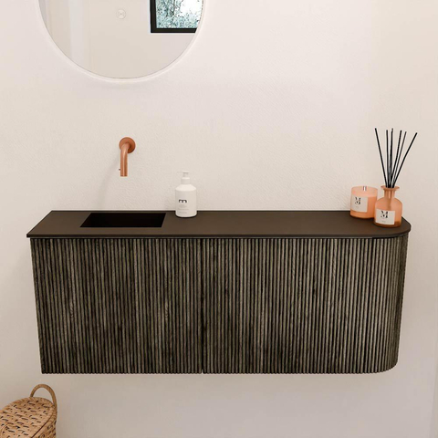 Mondiaz JOYA 101.6cm meuble de salle de bains - arrondi droit couleur Shadow - Vasque FAYE position Gauche Sans trou de robinet couleur Urban SW1421515