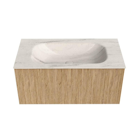 MONDIAZ KURVE-DLUX 90cm badmeubel kleur Oak met 1 lade en 0 deuren. Wastafel BIG SMALL Midden zonder kraangat Meli. SW1431585