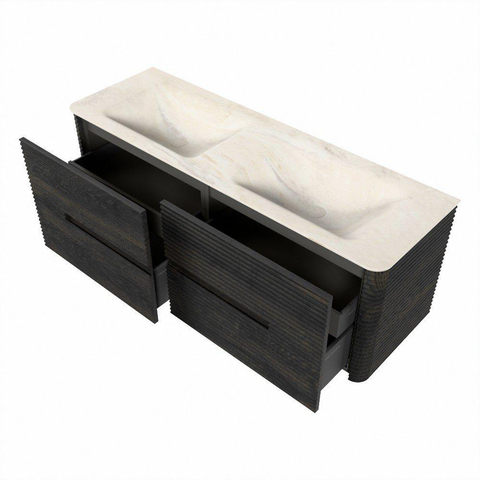 Mondiaz CIRO-DLUX Badkamermeubelset - 140x45x50cm - Solid surface wastafel Ostra - 2 wasbak Dubbel - 2 kraangaten - 4 lades - Shadow SW1532478