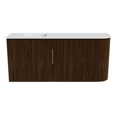 Mondiaz JOYA 91.6cm meuble de salle de bains - arrondi droit couleur Walnut - Vasque FAYE position Gauche 1 trou de robinet couleur Talc. SW1421286