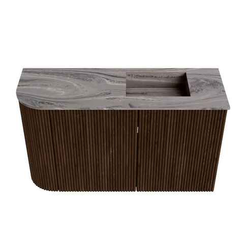 Mondiaz JOYA-DLUX 71.6cm toiletmeubel - ronding links kleur Walnut - Wastafel FAYE positie Rechts 1 kraangat kleur Sombra. SW1424737