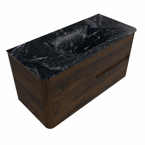 Mondiaz CIRO-DLUX Badkamermeubelset - 100x45x50cm - Solid surface wastafel Lava - 1 wasbak Midden - zonder kraangaten - 2 lades - Walnut SW1530179