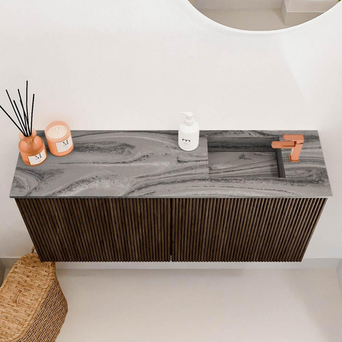 Mondiaz JOYA-DLUX 90cm toiletmeubel - kleur Walnut - Wastafel FAYE positie Rechts 1 kraangat kleur Sombra. SW1424741