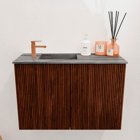 Mondiaz JOYA-DLUX 60cm toiletmeubel - kleur Ruby - Wastafel FAYE positie Links 1 kraangat kleur Sombra. SW1425658