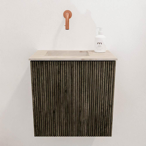 Mondiaz JOYA-DLUX 40cm toiletmeubel - kleur Shadow - Wastafel FAYE positie Links Zonder kraangat kleur Frappe. SW1422655