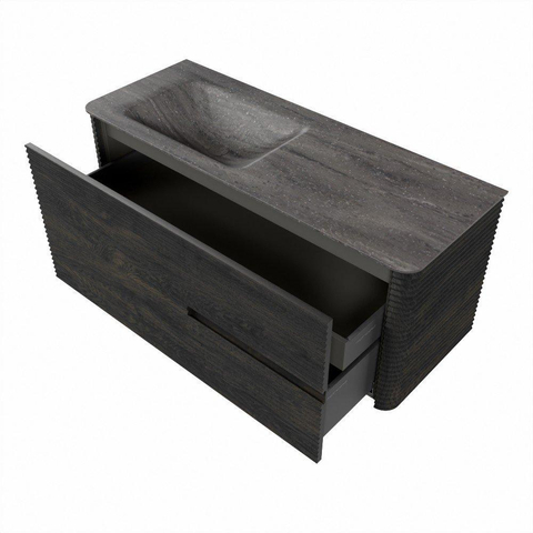 Mondiaz CIRO-DLUX Badkamermeubelset - 120x45x50cm - Solid surface wastafel Oza - 1 wasbak Links - zonder kraangaten - 2 lades - Shadow SW1532640