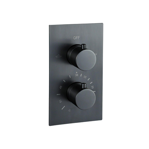 Fortifura Calvi Ensemble de douche pluie encastrable - thermostatique - bras mural - pommeau 25cm - barre curseur - douchette ronde - flexible en métal - Gunmetal SW1233179
