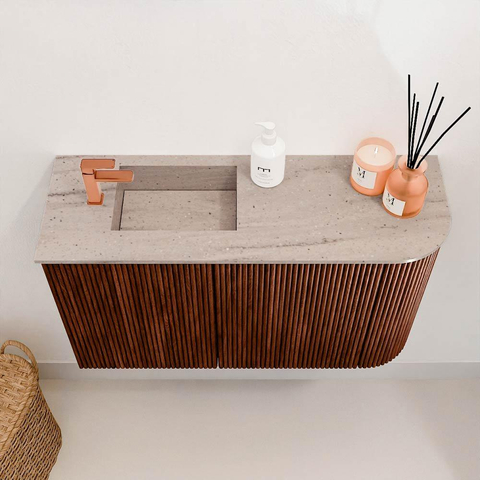 Mondiaz JOYA-DLUX 71.6cm toiletmeubel - ronding rechts kleur Ruby - Wastafel FAYE positie Links 1 kraangat kleur Saba. SW1425610