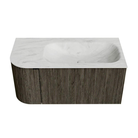 Mondiaz KURVE-DLUX Badkamermeubelset - 95x46x40cm - 1 lade - 1 deur - wastafel solid surface - rechts - zonder kraangat - Shadow SW1414415