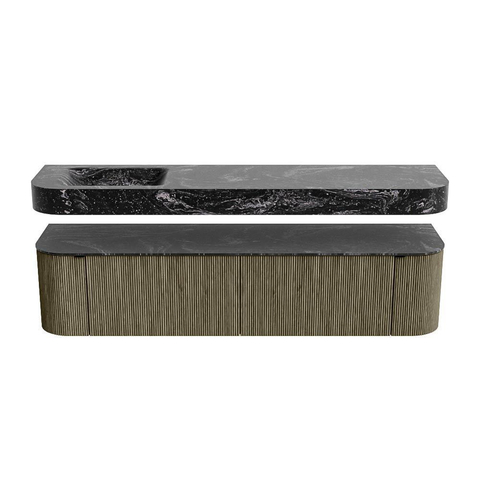 MONDIAZ THOR-DLUX 190cm meuble de salle de bains arrondi gauche + droite couleur Shadow avec 2 tiroirs et 2 portes. Vasque suspendue CLOUD Gauche sans trou de robinet couleur Lava. SW1466559