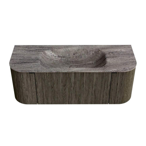 MONDIAZ KURVE-DLUX 120cm badmeubel ronding Links + Rechts kleur Shadow met 1 lade en 2 deuren. Wastafel BIG SMALL Midden zonder kraangat Oza. SW1432873