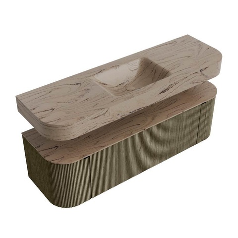 MONDIAZ THOR-DLUX 150cm meuble de salle de bains arrondi gauche + droite couleur Shadow avec 1 tiroir et 2 portes. Vasque suspendue CLOUD Milieu 1 trou de robinet couleur Arena. SW1464759