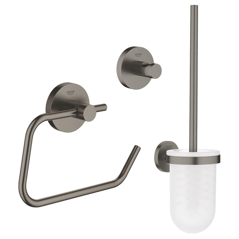 Grohe Essentials Toilet Accessoireset 3-delig - toiletborstelhouder - handdoekhaak - toiletrolhouder zonder klep - brushed hard graphite (antraciet) SW529072