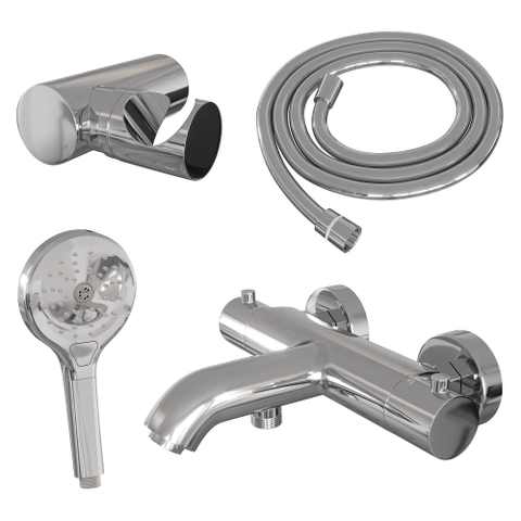 Robinet de baignoire Brauer Chrome Edition - ensemble de douche - douchette ronde 3 positions - bouton lisse - chrome SW1164586